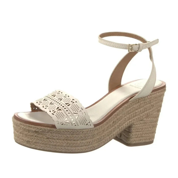 Tory Burch Shoes - Tory Burch White Roselle Leather Lasercut Accents Platform Women's Espadrilles s